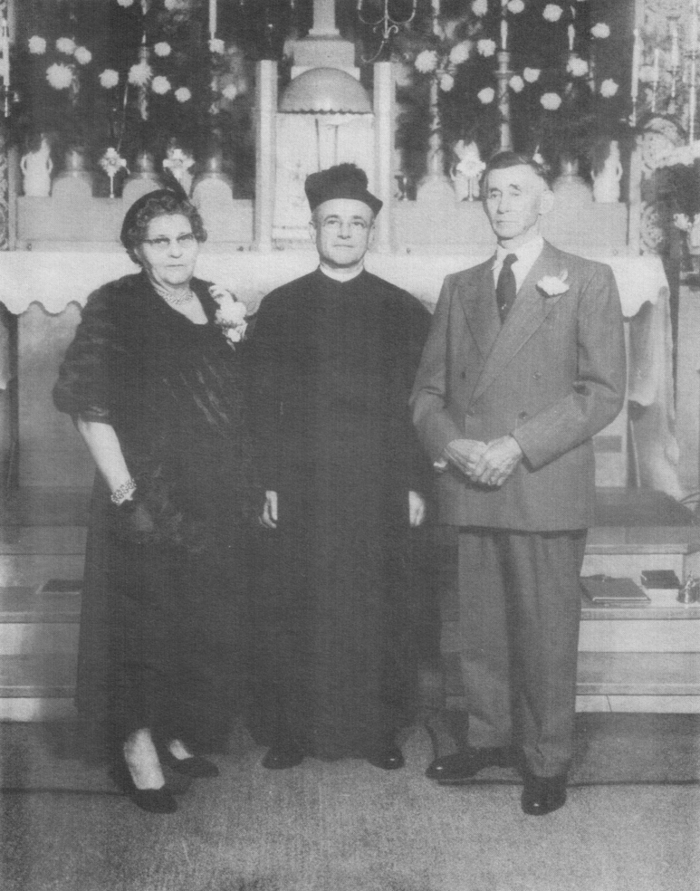 Fiftieth Wedding Anniversary of Peter and Agnes Rutten, taken at Osakis, Minnesota, October, 1953. Reverend James Mohm, officiating at the celebration.